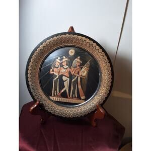 Egyptians Royal wife's vintage copper etched wall hanging plate
